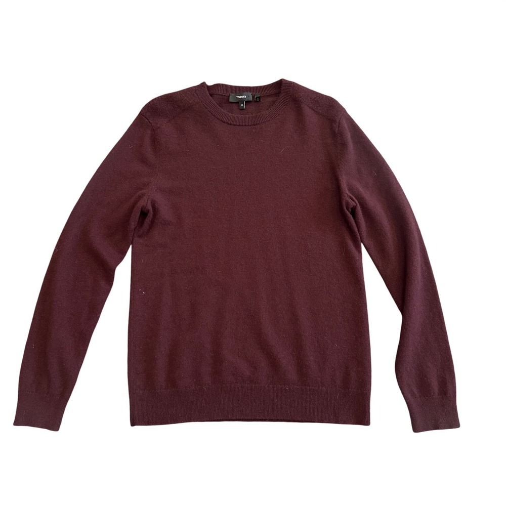 Theory Valles C Burgundy 100% Cashmere Crewneck Sweater Womens Medium 10988708